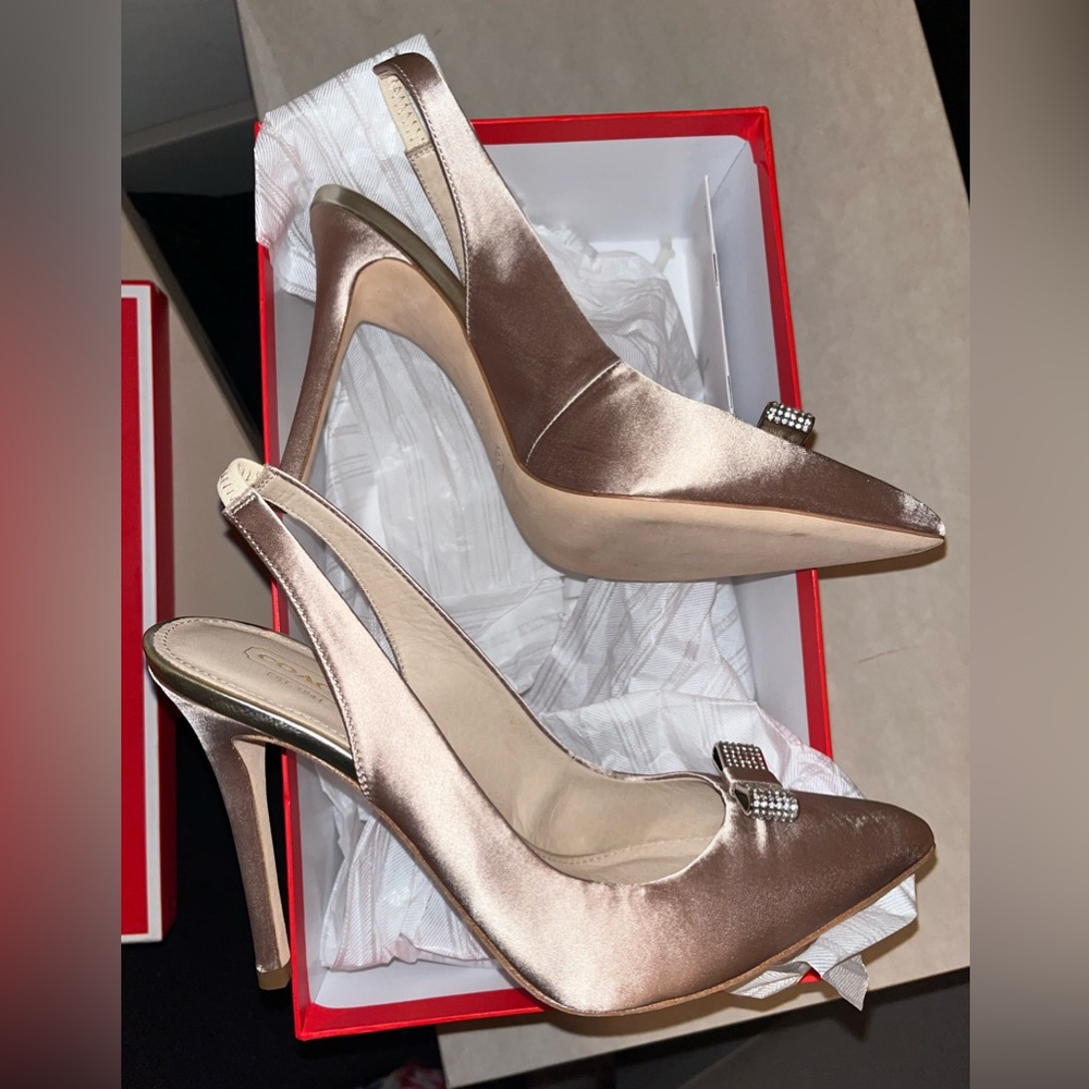 COACH Heather Satin Heels in Champagne - Picture 3 of 5
